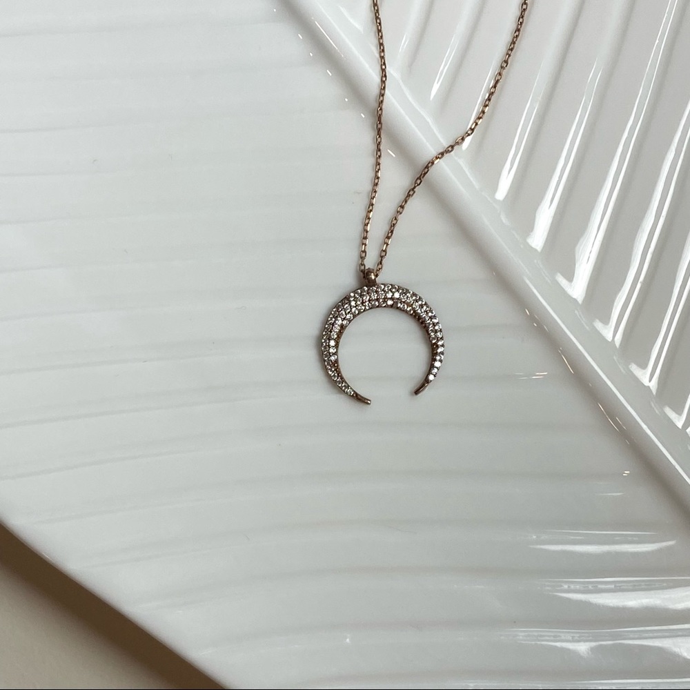 Rose Gold Crystal Half Moon Necklace